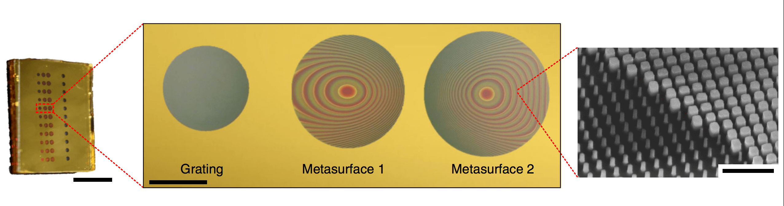 Image: An optical microscope image of the fabricated device and metasurfaces before deposition of the second gold layer.